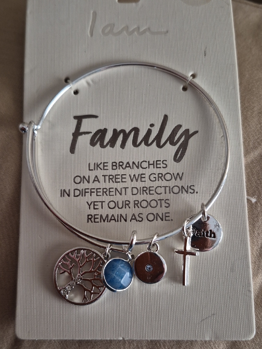 Family Tree Sodalite Stone  Charm Silver Tone Bangle Bracelet New